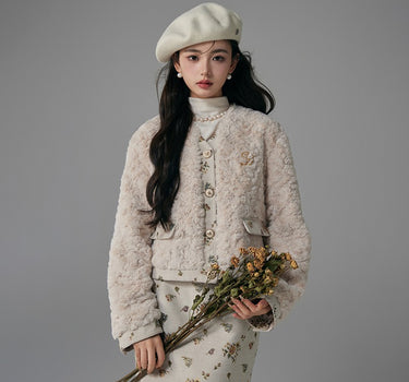 yoodaily - Winter Embroidered Furry Short Woolen Coat