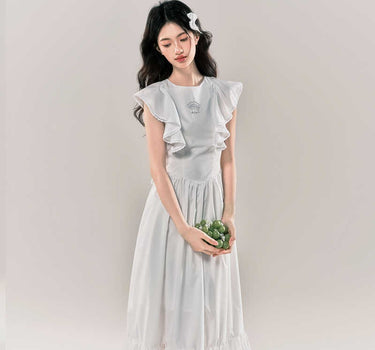 yoodaily - Sleeveless slim white lace dress