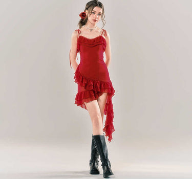 yoodaily - Sweet temperament sling red dress