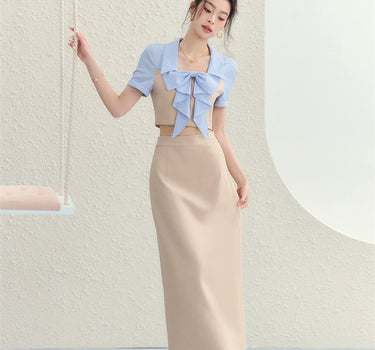 underpass - Square Neck Bow Shirt Half length Dress Two Piece Set