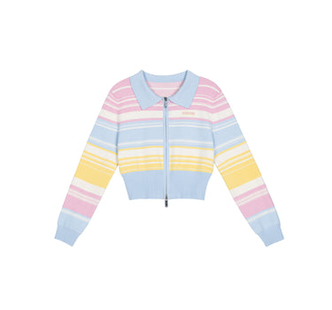 ECHOSTA - Dopamine vibe rainbow cute knitted cropped cardigan