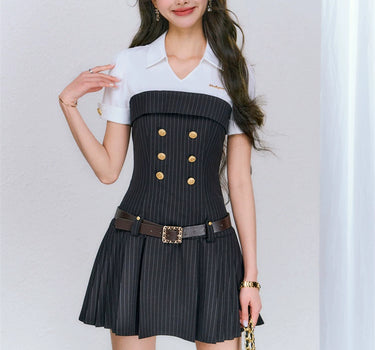 underpass - Striped tube top belt fake two piece suit waist stitching dress