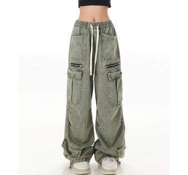 NDEY - American vintage distressed green wide-leg jeans