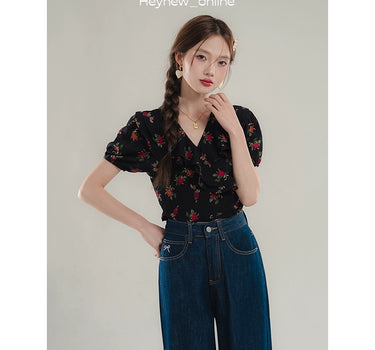 LOVEHEYNEW - French unique floral strappy short sleeve