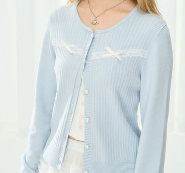 ECHOSTA - Blue bow lace sweet temperament little cardigan