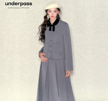 underpass - Color bow pleated long skirt two-piece suit