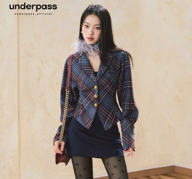 underpass - Plaid suit jacket low waist hip skirt two piece suit skirt