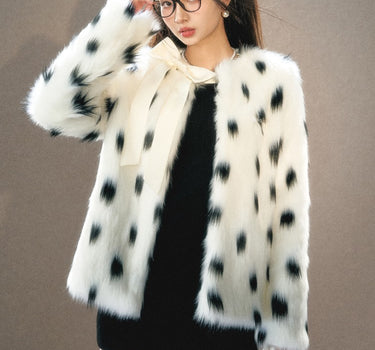 underpass - Loose fur collar long hair spots fur jacket