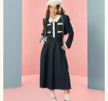 underpass - Tweed collar top jacket long skirt two-piece suit