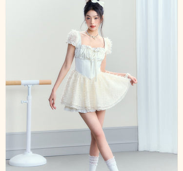 underpass - White tutu skirt waist slimming high waist dress