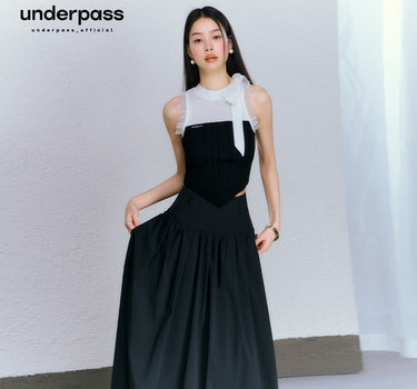 underpass - Strapless knitted vest half-length pleated umbrella skirt suit