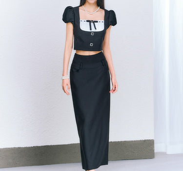 underpass - Black bud sleeve square neck top waist long skirt two-piece suit