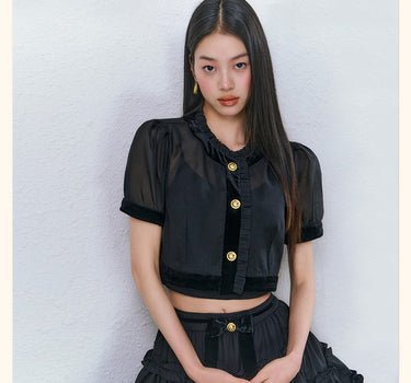 underpass - Velvet short-sleeved vest half-length puffy skirt three-piece suit