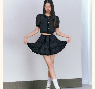 underpass - Velvet short-sleeved vest half-length puffy skirt three-piece suit