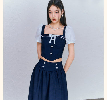 underpass - Navy blue puff sleeve top half length skirt three-piece