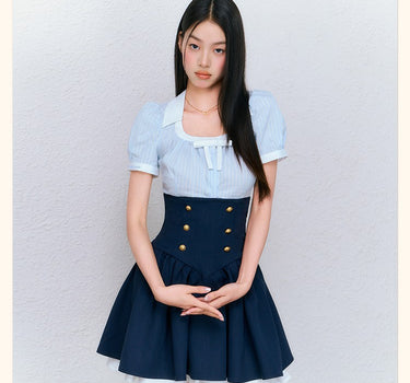 underpass - Striped top high waist skirt navy two piece suit