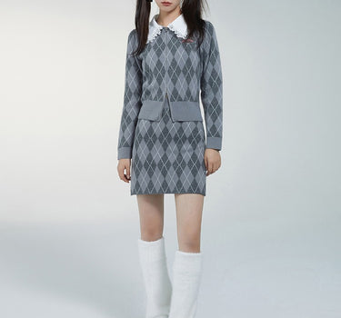 underpass - Diamond patchwork woolen jacket and skirt suit