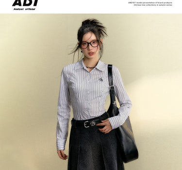 ANDYET AD1 - Striped Polo Neck Shirt with Waist Wrap