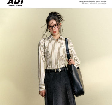 ANDYET AD1 - Striped Polo Neck Shirt with Waist Wrap