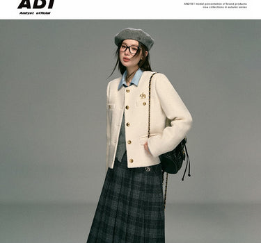 ANDYET AD1 - White round neck woolen cotton short jacket