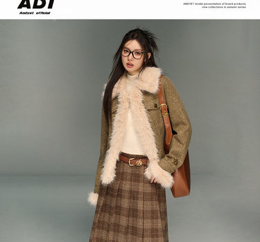 ANDYET AD1 - Workwear wind fur collar cotton woolen jacket