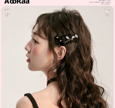 AooRaa - Tri Color Diamond Rose Bow Hair Clip